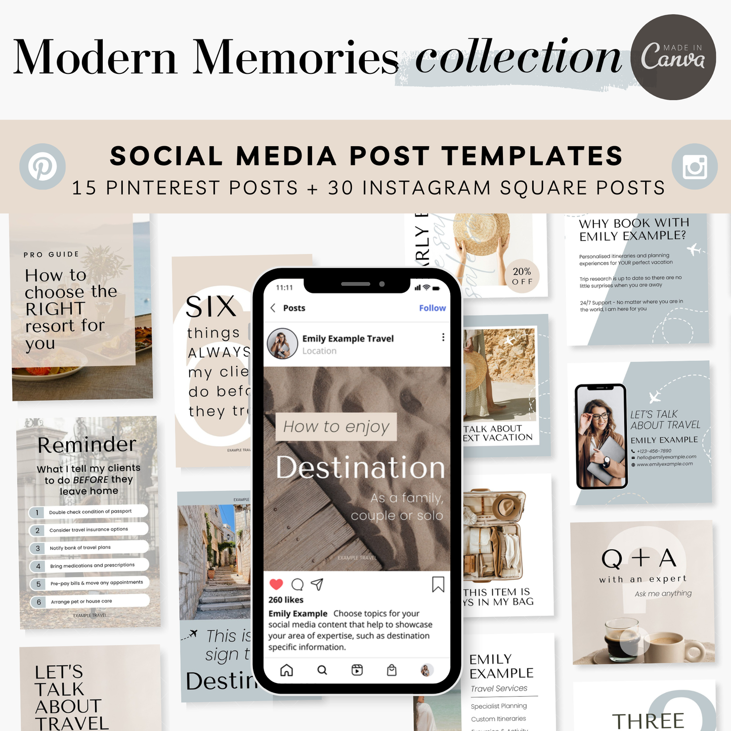 Modern Memories Template Collection: Canva Templates for Travel Agents