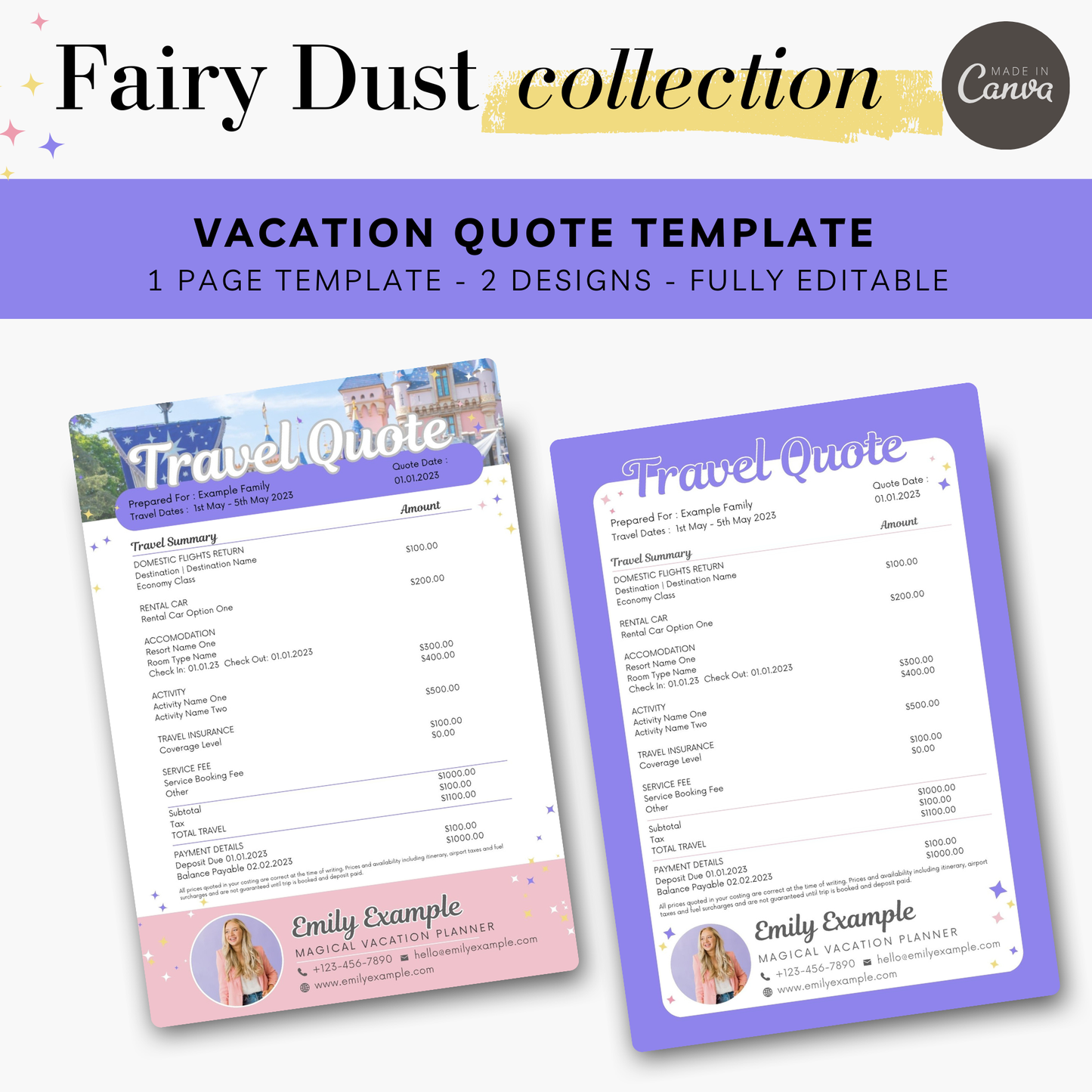 Fairy Dust Template Collection: Canva Templates for Travel Agent Branding