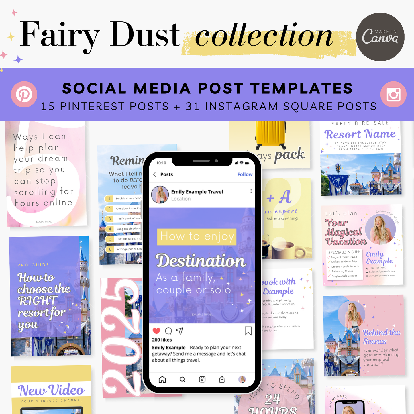 Fairy Dust Template Collection: Canva Templates for Travel Agent Branding