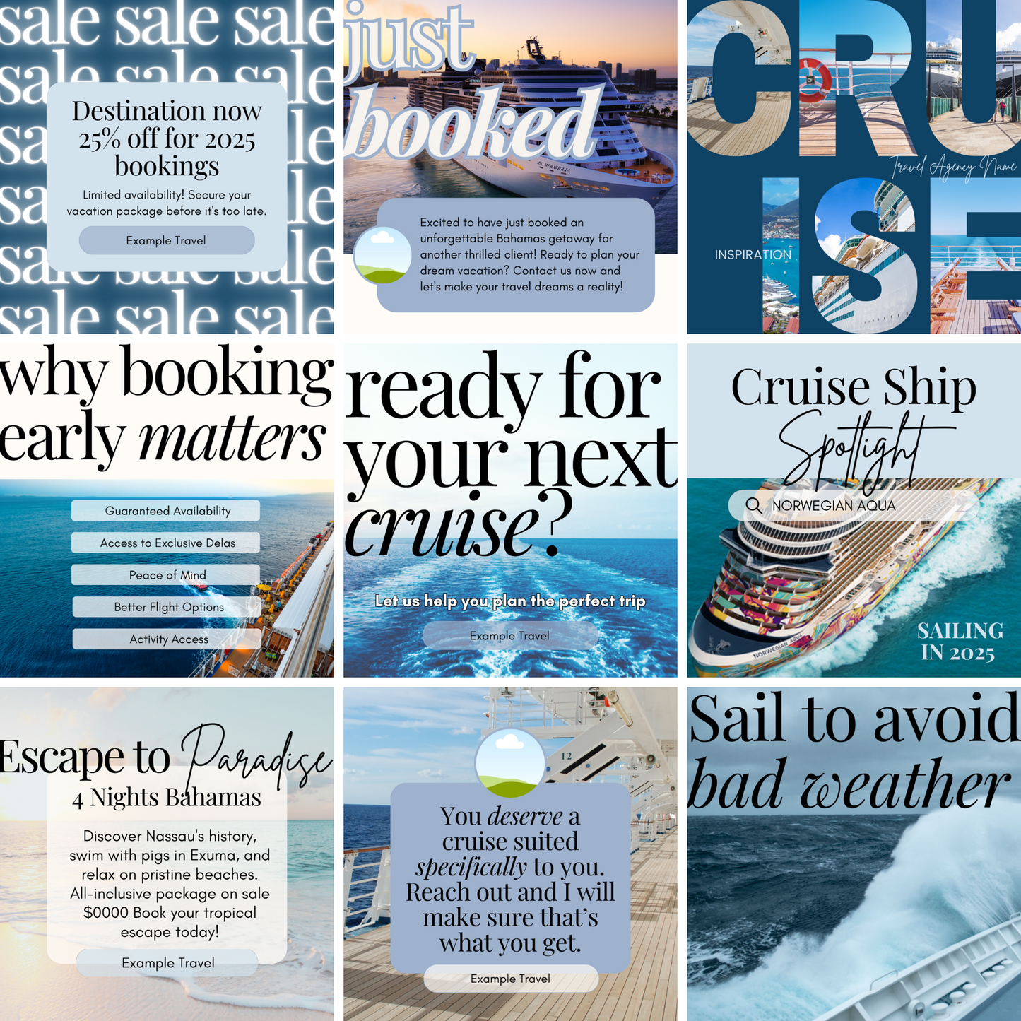 Cruise Travel Agent Canva Social Media Template Bundle