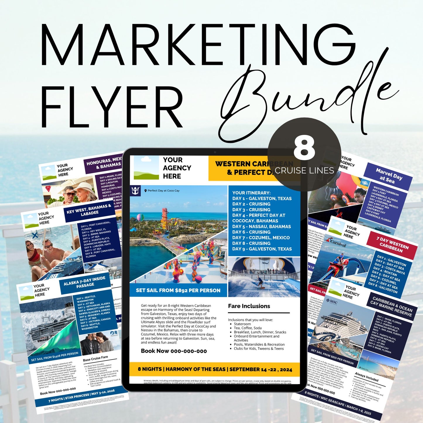 Cruise Marketing Flyer Bundle: 8 Cruise Line Canva Templates