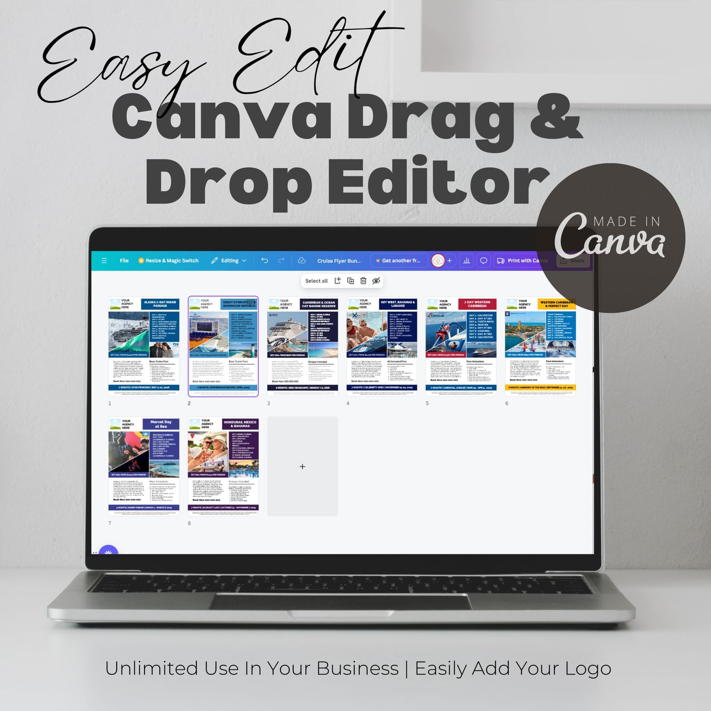 Cruise Marketing Flyer Bundle: 8 Cruise Line Canva Templates