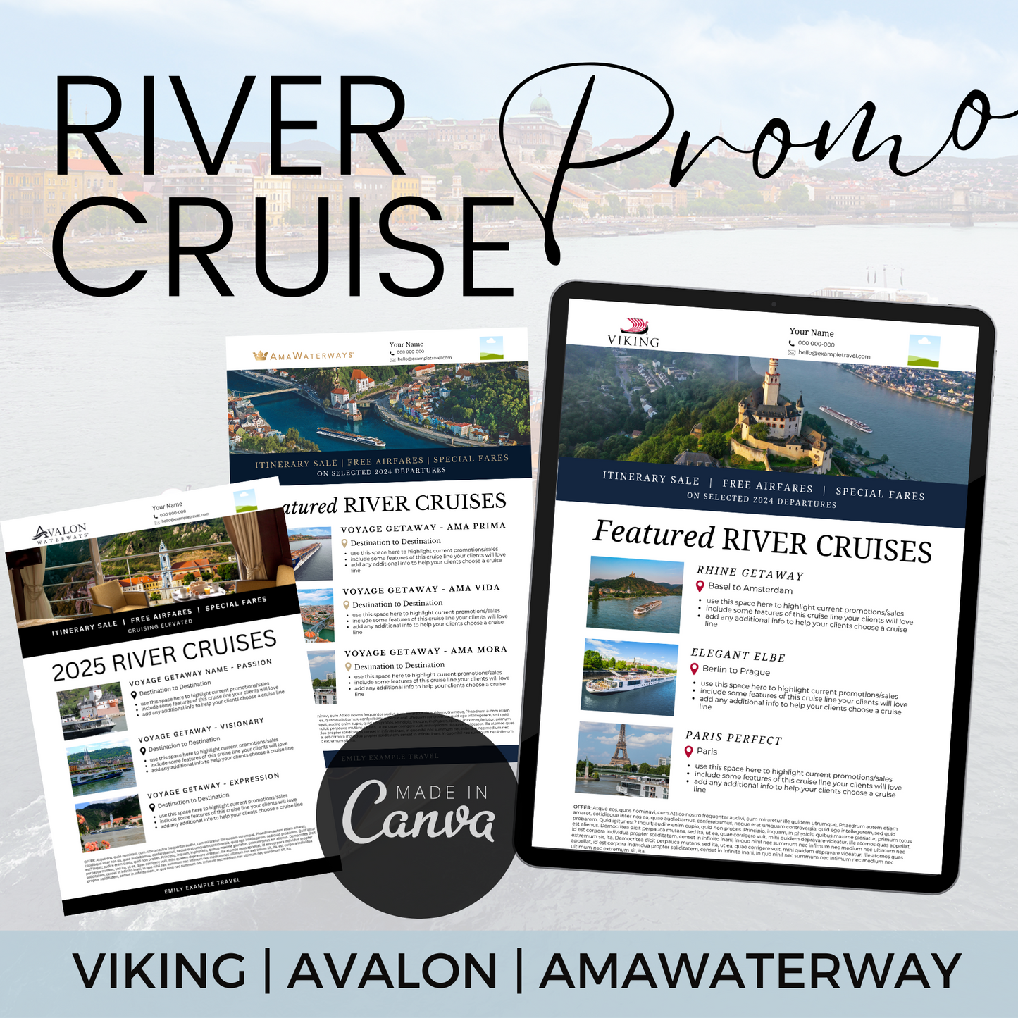 River Cruise Promo Flyer Canva Template | Viking River Cruises | Avalon Waterways | AmaWaterways