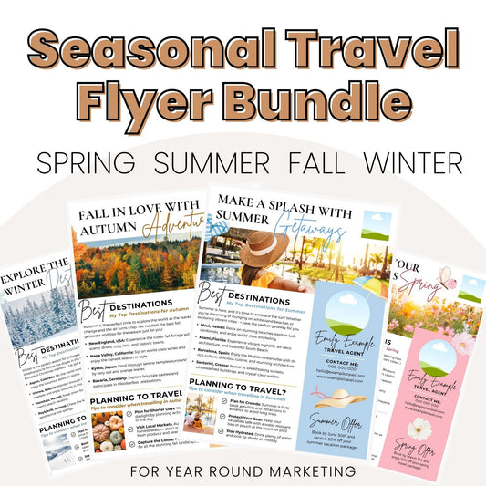 Seasonal Travel Flyer Templates – Set of 4 Canva Templates for Travel Agents