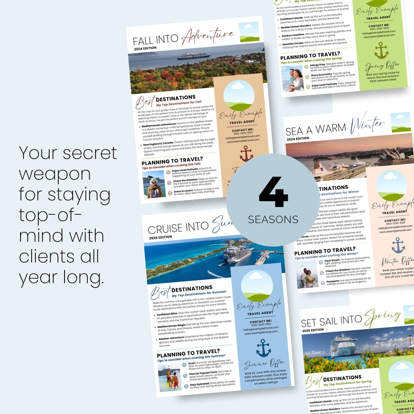 Seasonal Cruise Flyer Templates – Set of 4 Canva Templates for Travel Agents