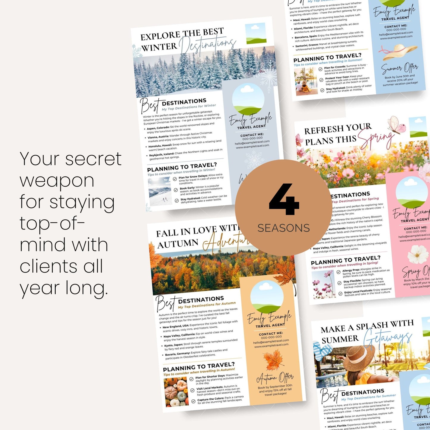 Seasonal Travel Flyer Templates – Set of 4 Canva Templates for Travel Agents