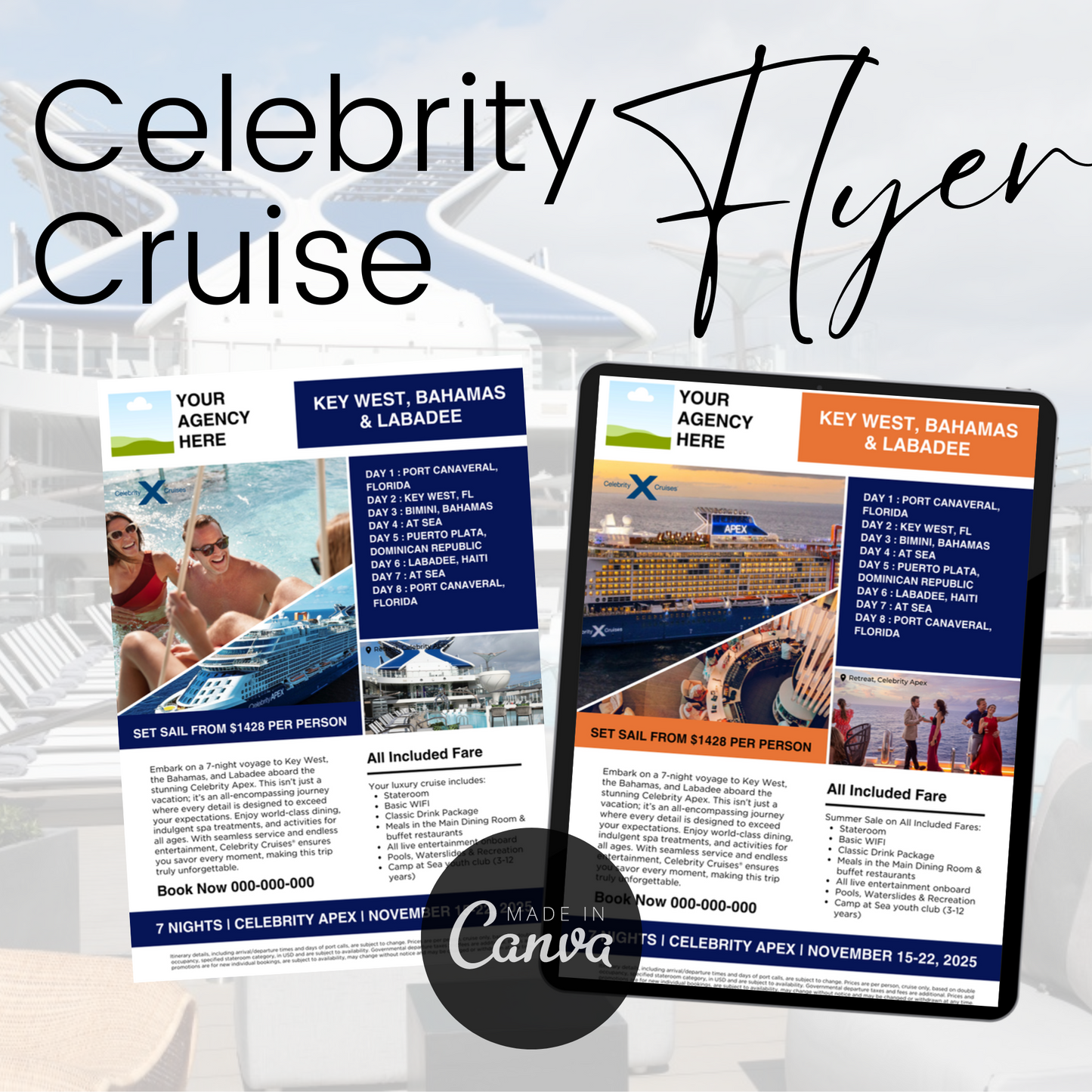 celebrity cruise marketing flyer, travel agent flyer, travel agent canva, cruise planning, cruise marketing, cruise promotion, cruise advertisement, advertising flyer, cruise flyer template