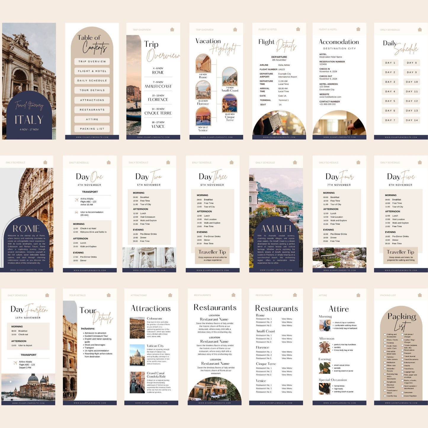 Mobile Phone Digital Itinerary for Travel Agents: Italy Travel Itinerary Template