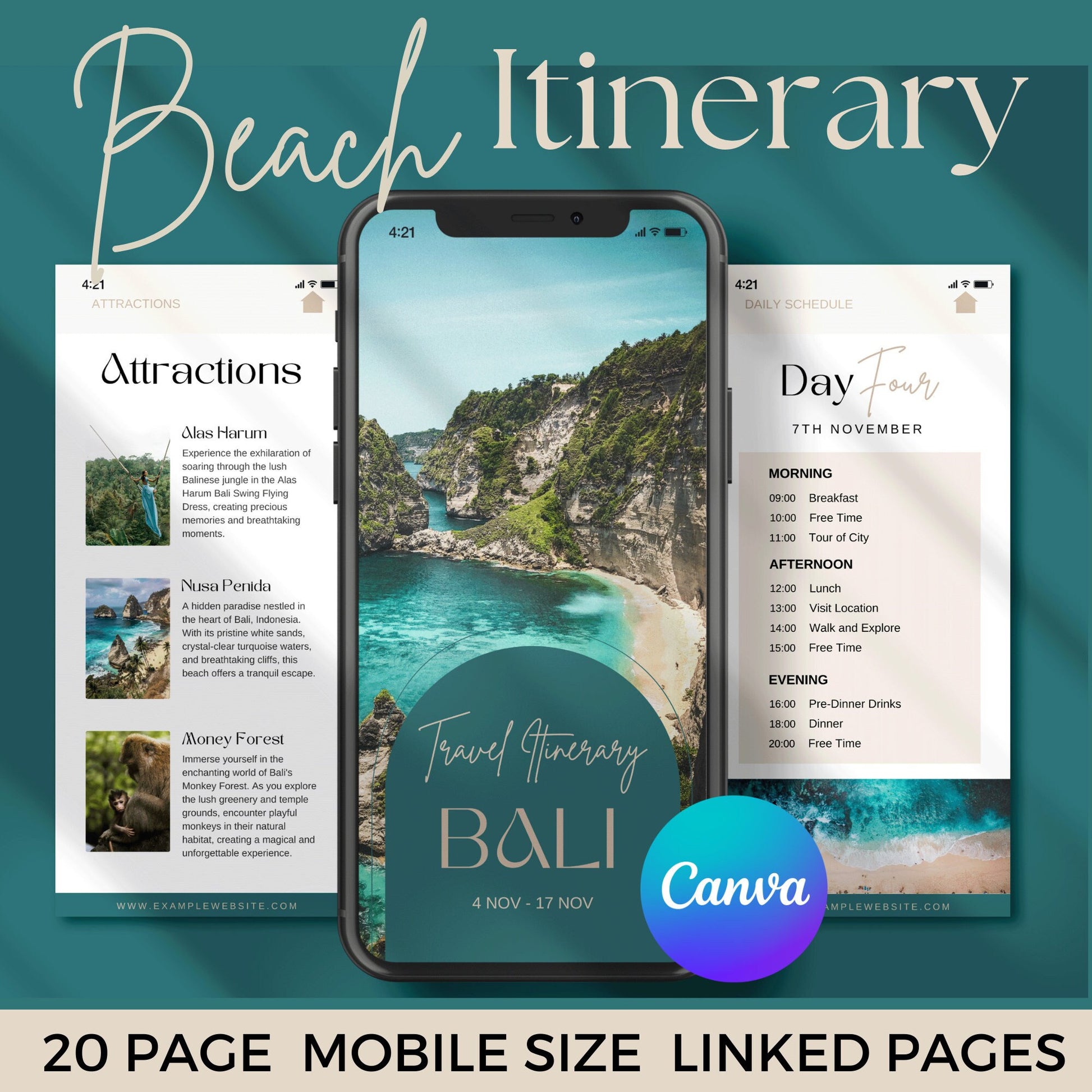 Bali Itinerary, Itinerarytemplate, Travel Canva, Beach Itinerary, Birthday Itinerary, Travel Organization, Tropical Itinerary, travel agent tips, travel itinerary, itinerary template canva, canva itinerary template, mobile itinerary template, mobile phone itinerary, digital itinerary, downloadable itinerary, travel agent canva