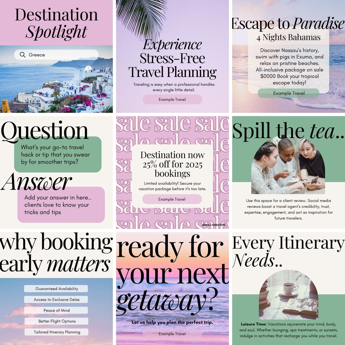 Travel Agent Marketing Social Media Canva Templates